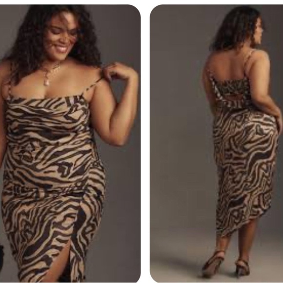 Anthropologie Dresses & Skirts - Anthropologie women’s Sz 14 Draped-Back Asymmetrical Slip Midi Dress backless